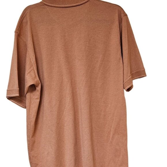 Knights Sportswear Mens Polo Shirt L Peach Striped Pocket Logo Polyester Cotton - Picture 3 of 9